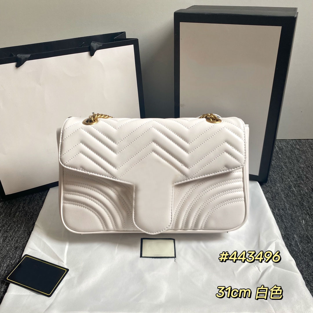 

Designer bag handbag classic messenger bag real belt serial number women's fashion, 443496#white