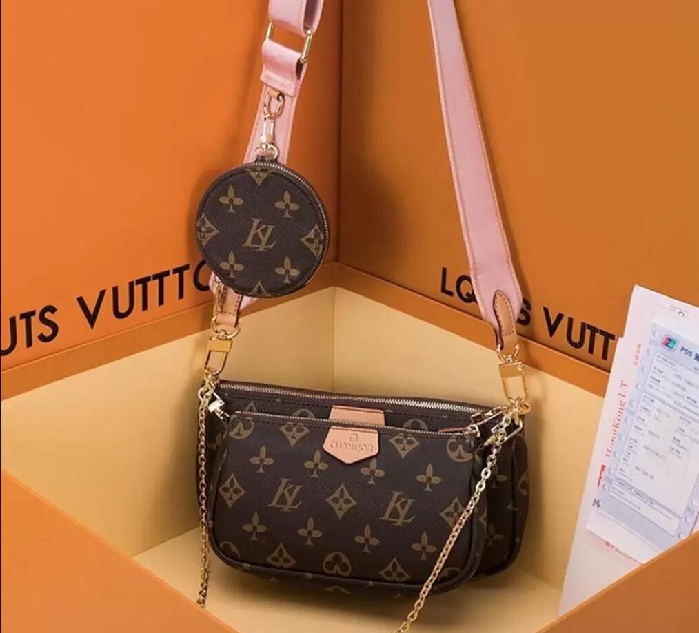 

3pcs set Women Classic Luxury designer handbag Pochette Felicie Bag Genuine Leather Handbags Shoulder handbag Clutch Tote Messenger Shopping Purse M44840 vuttons, Khaki grid