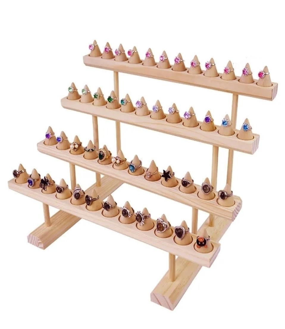 

Wooden Ring Earring Jewelry Sunglasses Four Floors Display Stand Hanger Organizer Holder Large Space Storage Base Shop Decor 211103121919