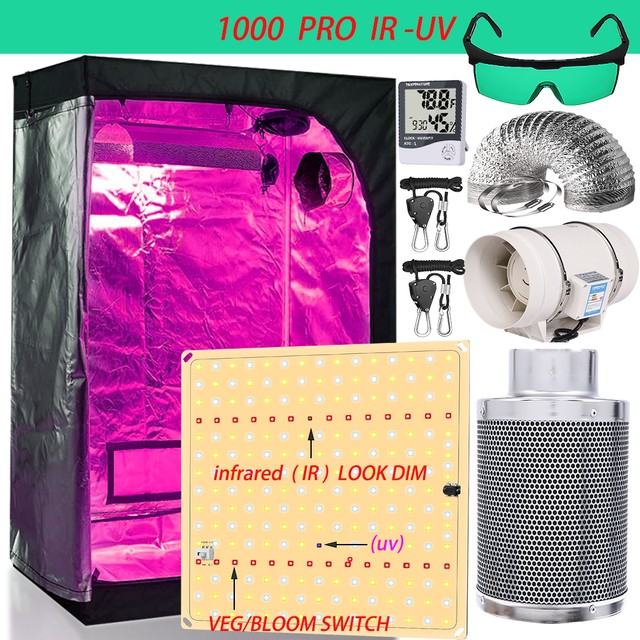 

Grow Lights Tent Growbox 1000W Grow Full Spectrum Led Kit High PPFD Set 4/6 Inch Duct Fans Activated Carbon Filter For Plant