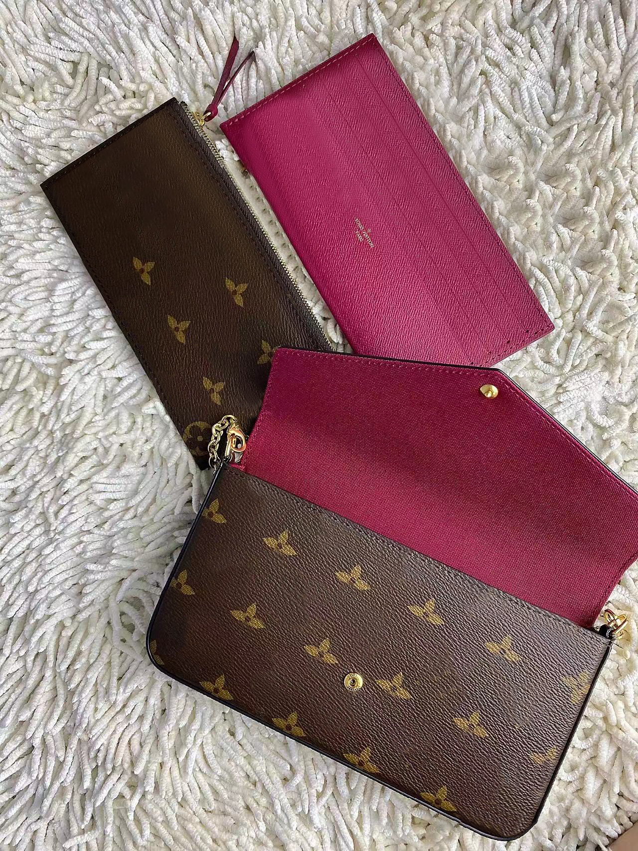 

Luxurys Designers Fashion clutch bags shoulder Cross Body Totes Genuine Leather 3 piece set POCHETTE FeLICIE women men vintage travel wallet hand bag envelope chain, Damier azur pink