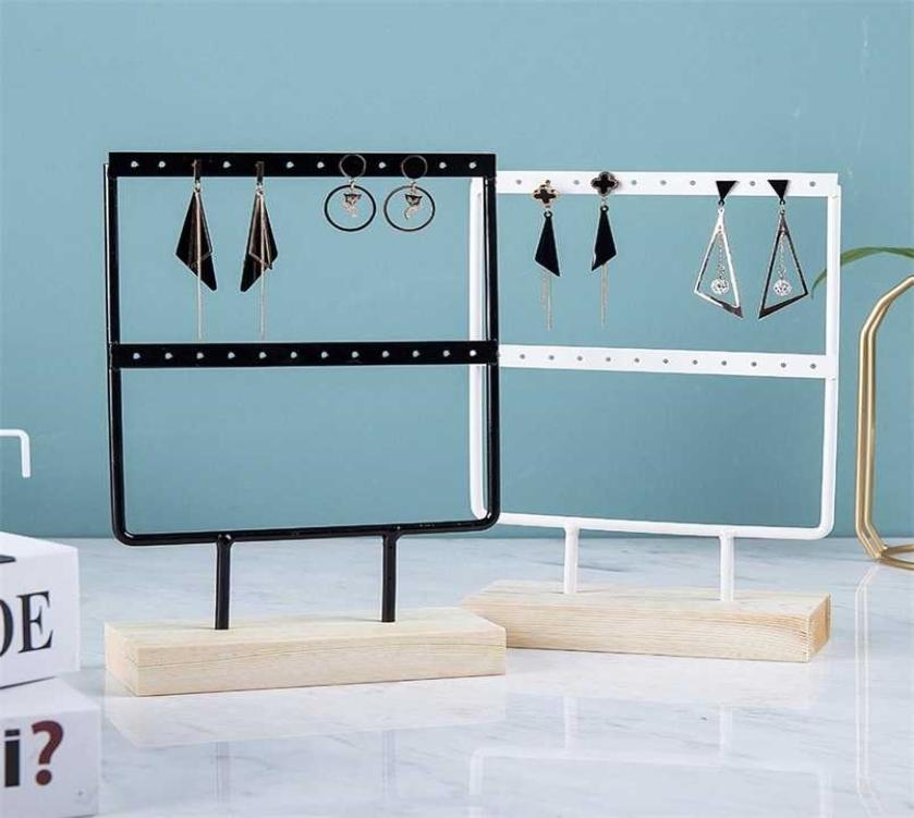 

Whole Wooden Base Metal Ear Studs Pendant Jewelry Holder Display Stand Organizer Earrings Presenting Rack 244466 Holes 211104392881