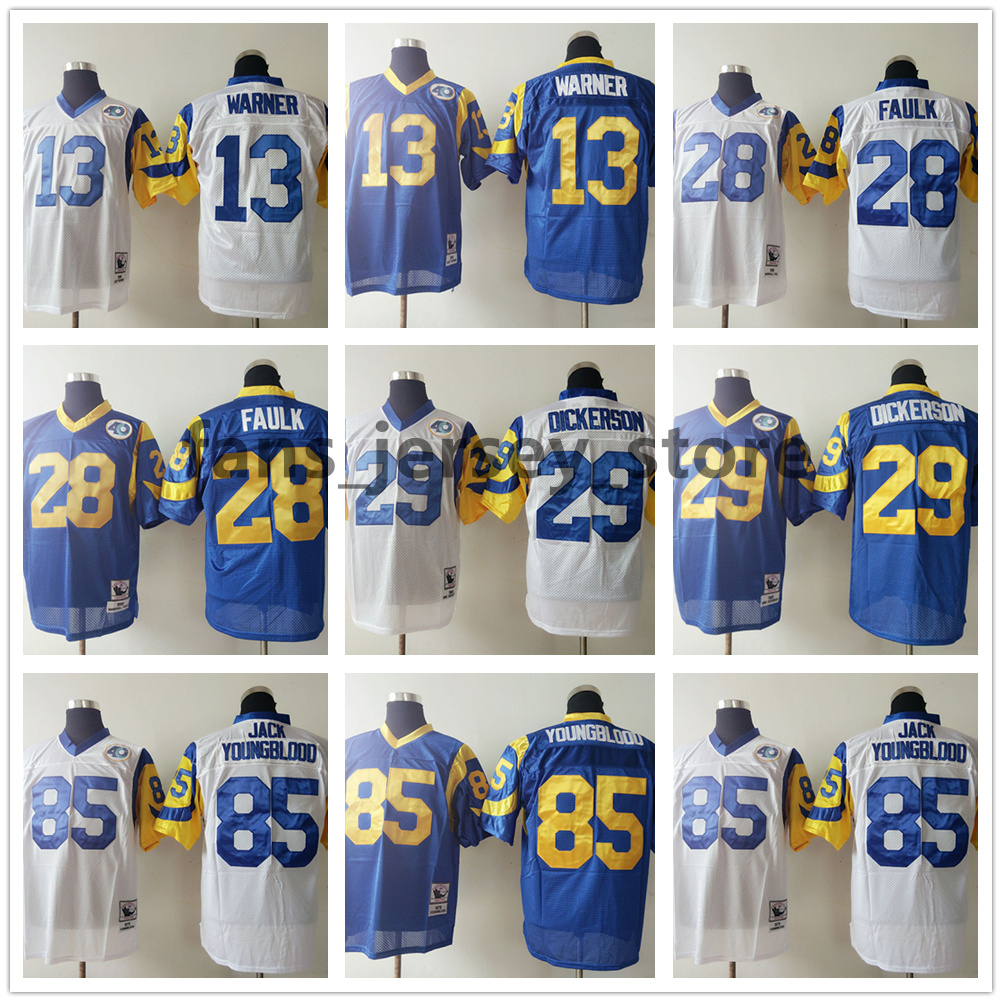 

Vintage 40th Football Jerseys 29 Eric Dickerson 28 Marshall Faulk 85 Jack Youngblood 13 Kurt Warner 75 Deacon Jones Mens Stitched Jersey, Same as picture