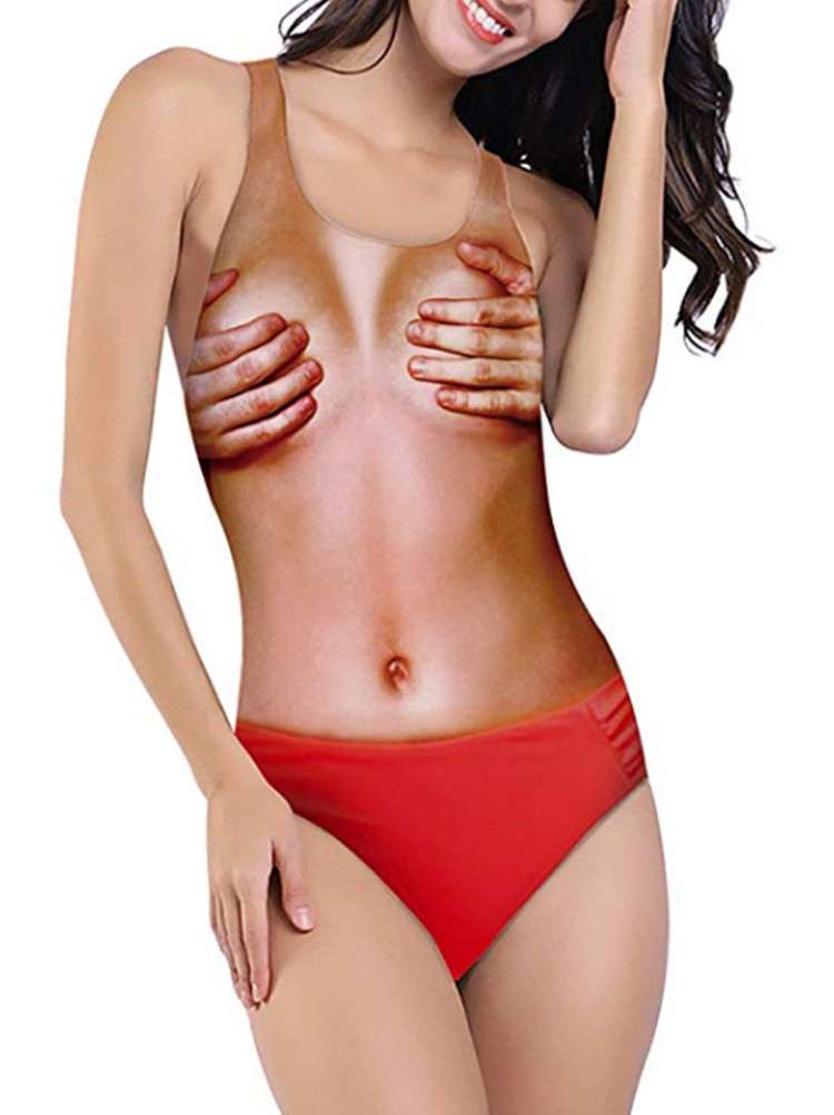 

Women' Swimwear Euramerican Foreign Single Sexy Skin Rose Pineapple Watermelon Chest Hair Scallop Pattern Perspective Triangle One-Piece Swimsuit Women