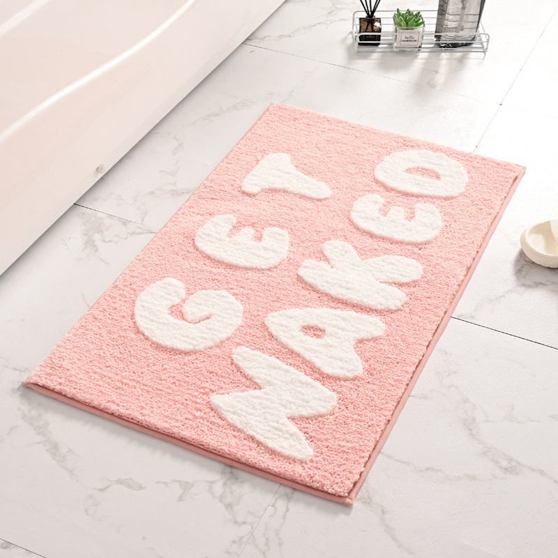

Bath Mats Pink Bath Mat Get Naked Alphabet Soft Flocking Carpet Shower Foot Pad Entrance Doormat Water Absorption Rugs Bathroom Decoration T220826