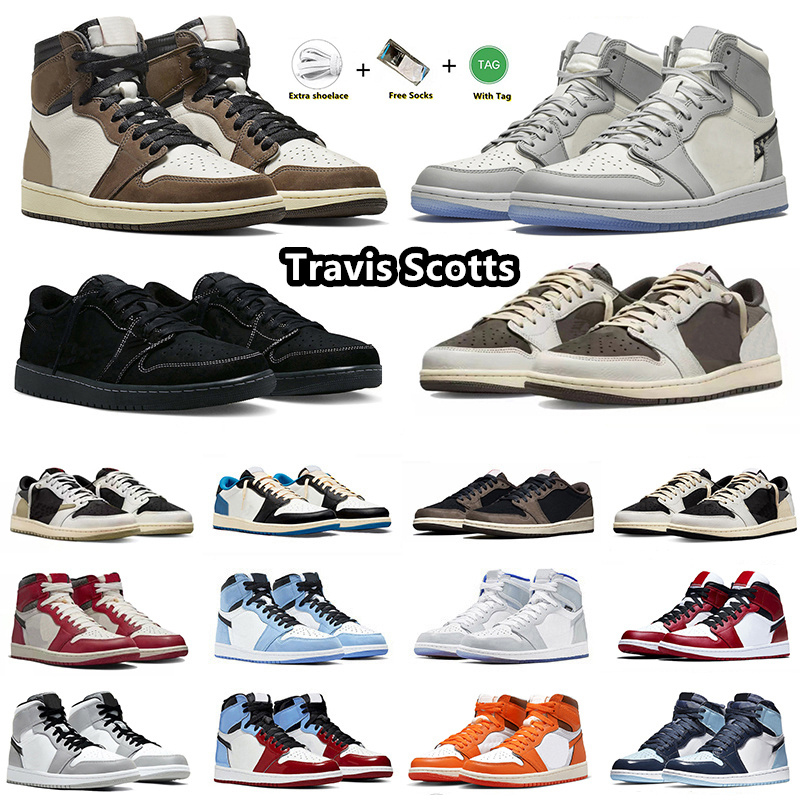 

Jumpman 1 Travis Scotts Basketball Shoes Black Phantom Reverse Mocha Fearless Wolf Grey Patent Bred University Blue Racer Blue trainers sneakers for Men and Women, Item#15