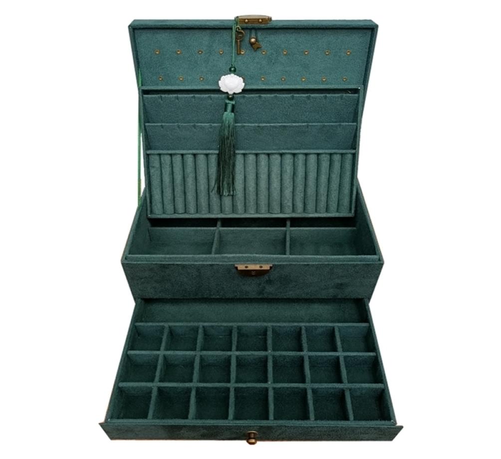

Retro High Quality Velvet Jewelry Box With Large Capacity Dark Green Color 4 Models 2111058129281