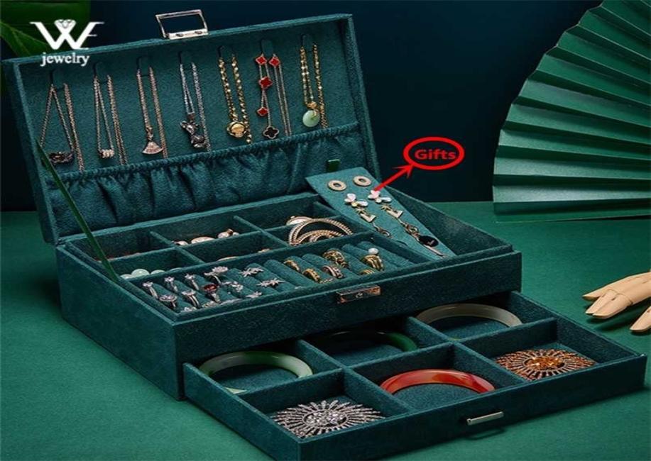 

WE Green Blue Velvet Jewelry Box Storage Ring Display Case Portable Organizer for Necklaces Joyeros Organizador De Joyas 2111055244305