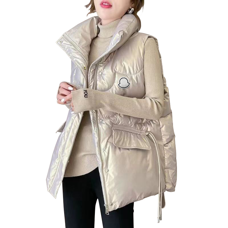 

Women's tank top Solid color standing collar down jacket vest sleeveless cardigan winter warmth jacket jacket bright face wash free tank coat