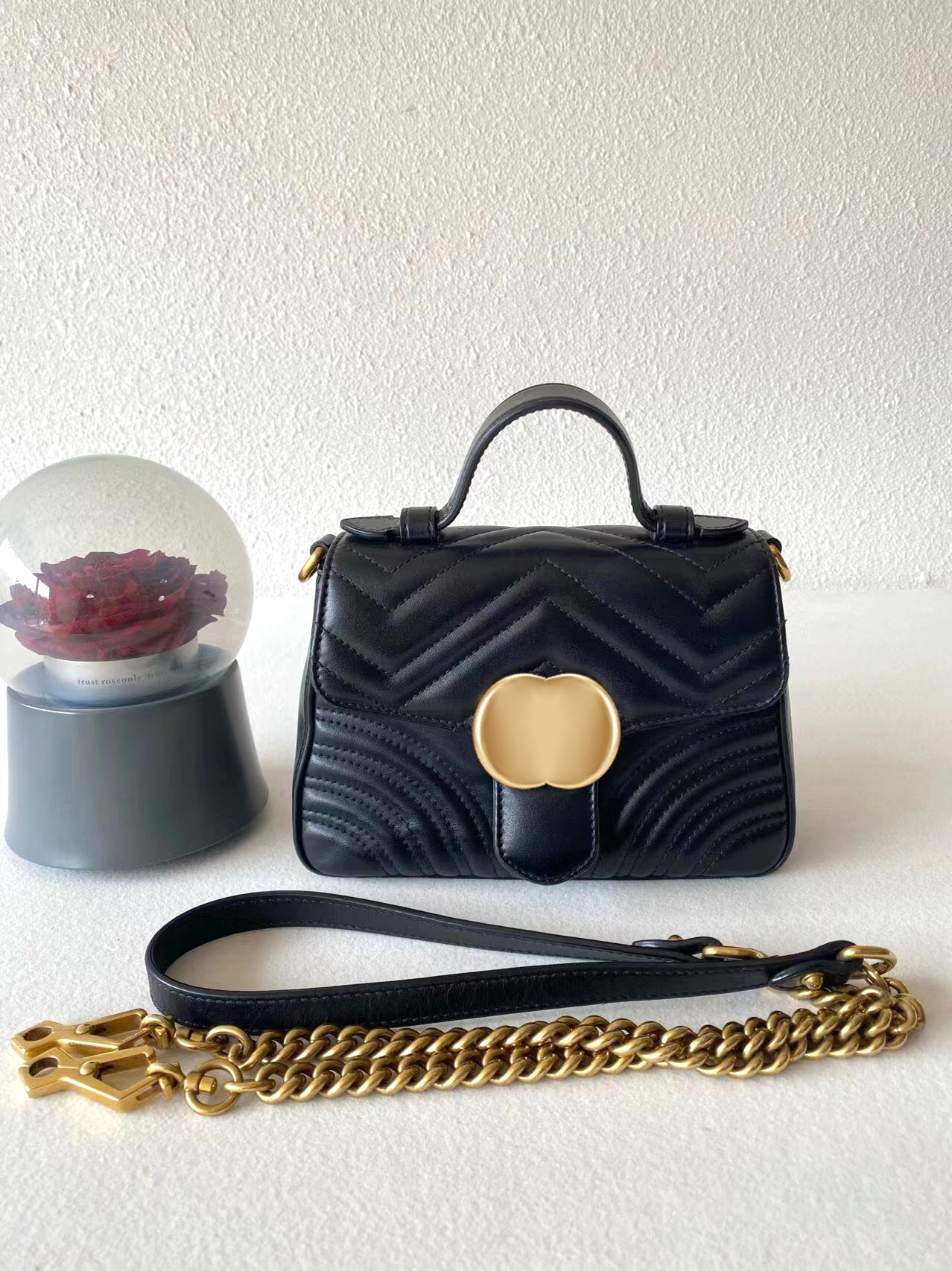 

fashion High quality Marmont Original G Women's totes bag Luxury Designer Bags FAMOUS Crossbody envelope classic Clutch men wallet Genuine leather Handbag Shoulder, Black-gold