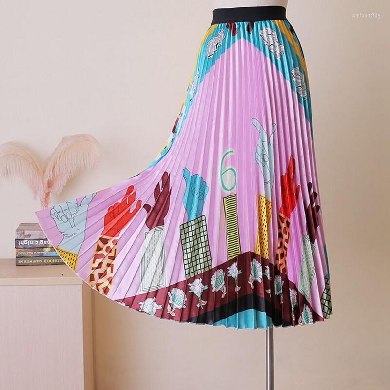 

Skirts Pleated Skirt Women Summe Print Cartoon Pattern Big Swing High Waist Casual, 1095-028