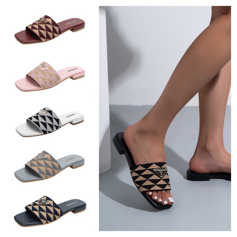 

Designer Women pool Slippers Triangle outdoor holiday slipper P Solid Color Flip Flop Non-slip Bottom check Lattice plaid Sandals sandal flat summer casual shoes, Fill postage
