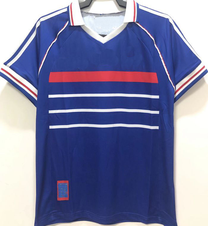 

1998 FrEnCh retro soccer jerseys ZIDANE HENRY DESCHAMPS thailand quality camiseta Francia futbol maillot kits men Maillots de football jersey, 98 home zidane 10