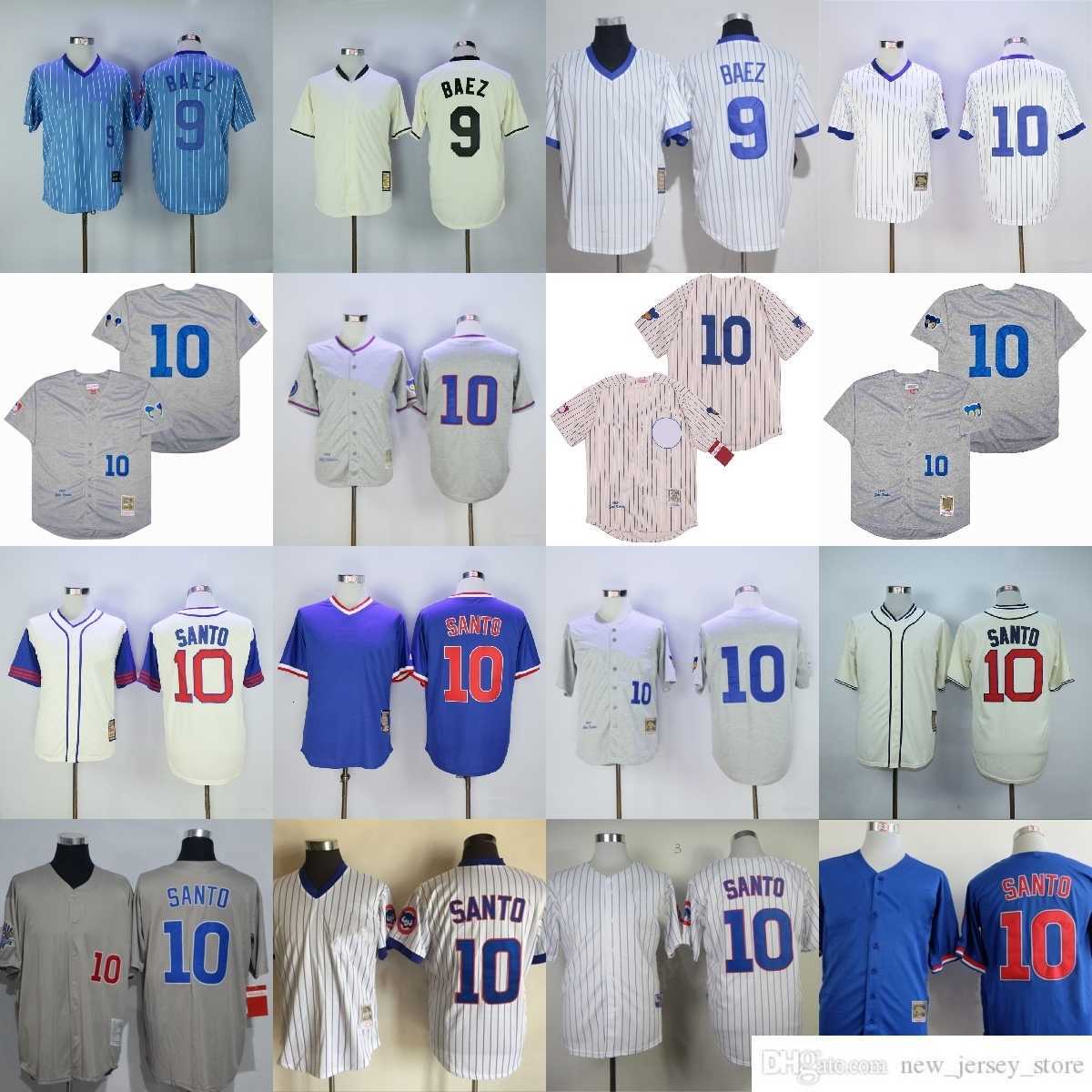 

Movie Mitchell and Ness Baseball 10 Ron Santo Jerseys Vintage 9 Javier Baez Jersey Grey White Blue All Stitched Cooperstown Breathable For Sport Fans Cool Base, Mitchellness (with team name)