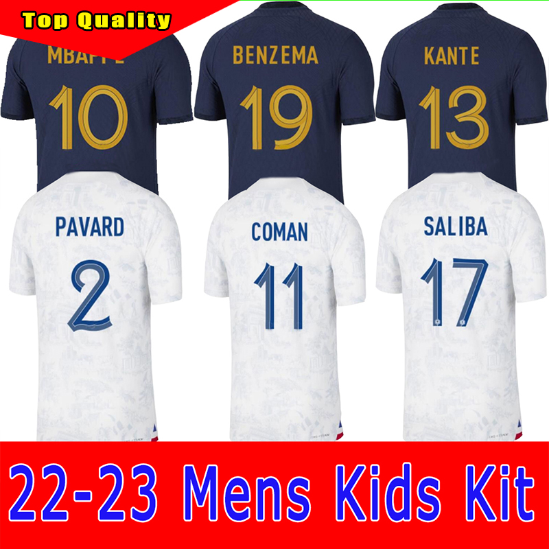 

2022 Maillots de football Soccer Jerseys French BENZEMA Football shirts MBAPPE GRIEZMANN POGBA kante maillot foot kit top shirt hommes enfants MEN woman kids set, 2022 home + patch