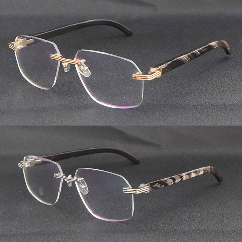 

Original Marbled Black Buffalo Horn Frames Women Rimless Fashion Sunglasses Frames designer Rimless Sun Glasses Men Luxury Size 60-20-145MM