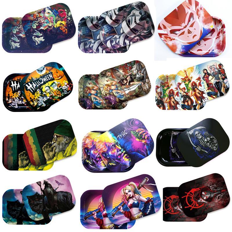 

Rolliy trays moke shop Multi Smoking Metal Rolling Trays with Magnetic Lid 18x14cm Cartoon Tobacco Tin Plate Cover for Dry Herb Operation Roll Tray Cigarette