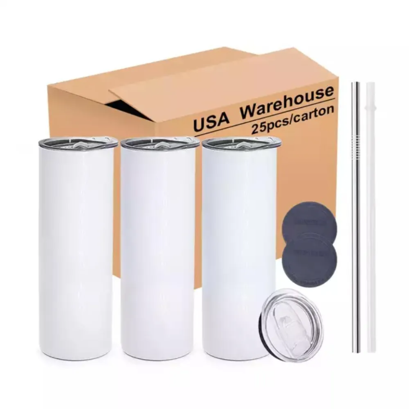 

US warehouse 2 Days Delivery white Mugs sublimation tumbler 20oz straight stainless steel blanks tumbler with straw tt0208