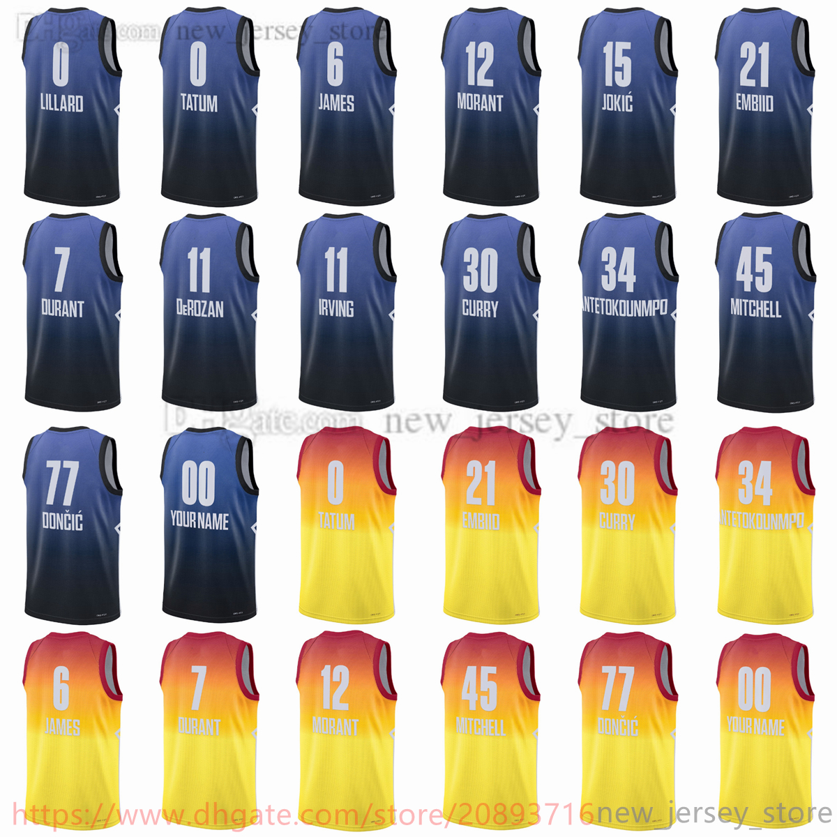 

Custom 2023 All-Star Printed Basketball Jerseys Embiid Antetokounmpo Stephen Curry Lillard Tatum Ja Morant Luka Doncic Kyrie Irving Keven Durant Donovan Mitchell, Printed jersey
