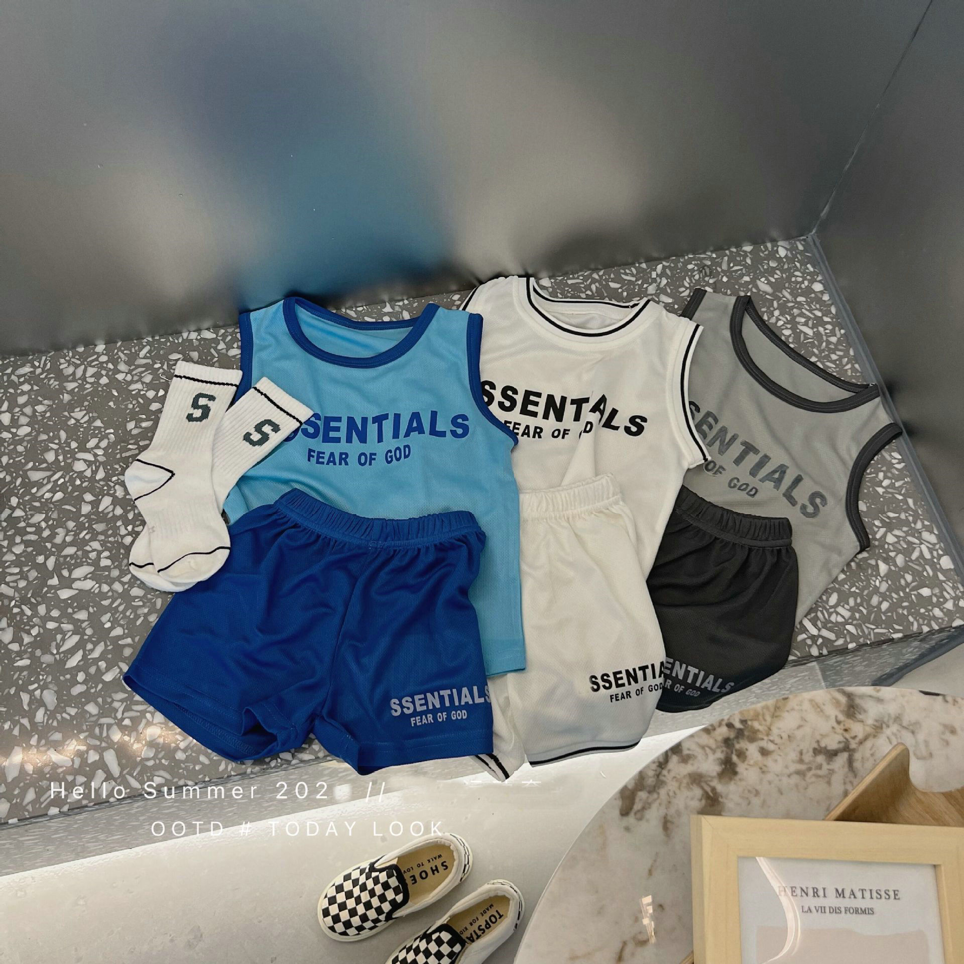 

Toddler Clothing Sets Boy Sports Vest Outfits Boys Casual Loose Sleeveless Tops Shorts Kids Summer Design Breathable Basketball Suit Clothes, Blue