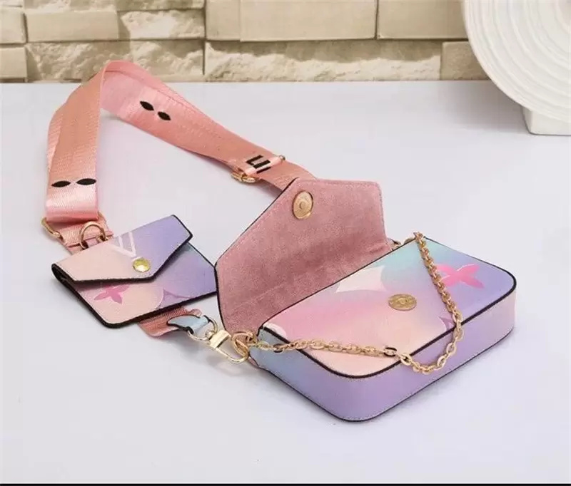 

Women Designer shoulder Bags Felicie Pochette Colorful gradient Composite Bag Crossbody chain handbag leather messenger wallet Card Holder Spring in the city, Orange