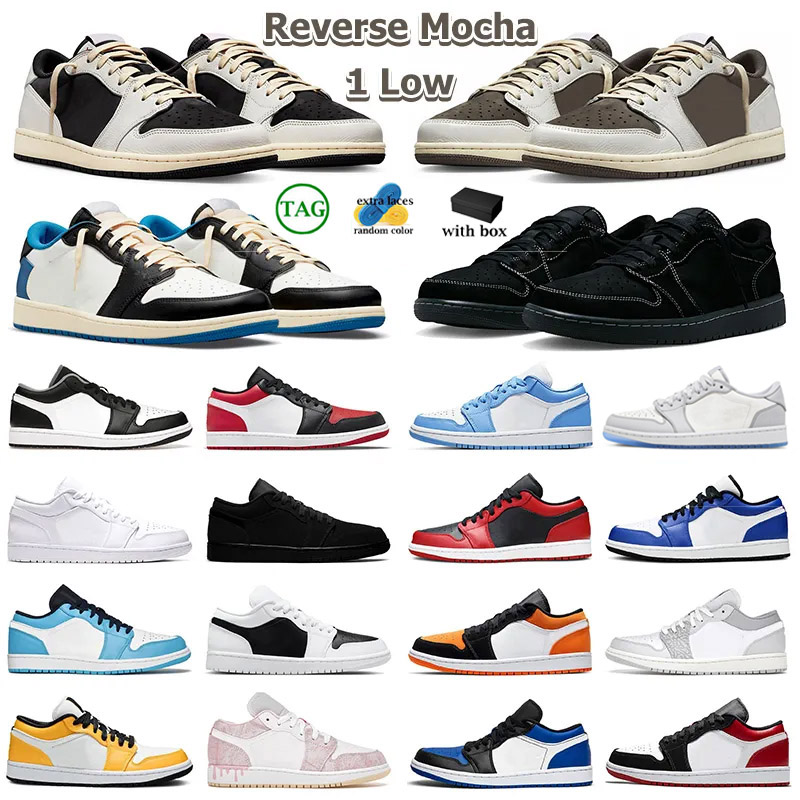 

With box Low 1s Basketball Shoes Reverse Mocha Sail Black Phantom 1 Sneakers Fragment Panda Wolf Grey Mens sport Sneaker Trainers Outdoor 36-45