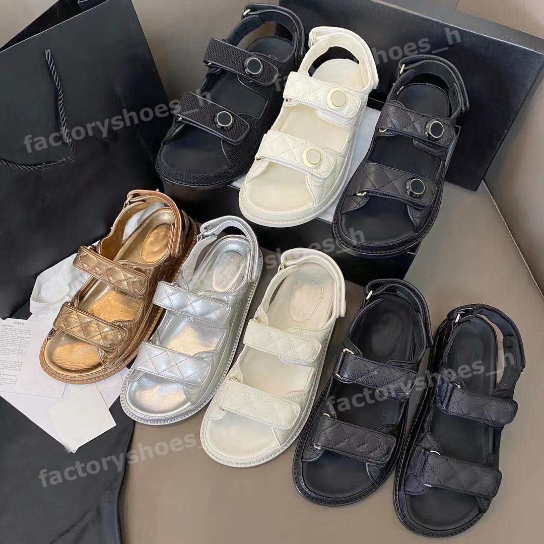 

Designer Sandals Crystal Calf Leather Sandal Platform Slippers Metal Button Sandal Classic Summer Beach Flip Flops Hook Loop Fasteners Slipper, Color6
