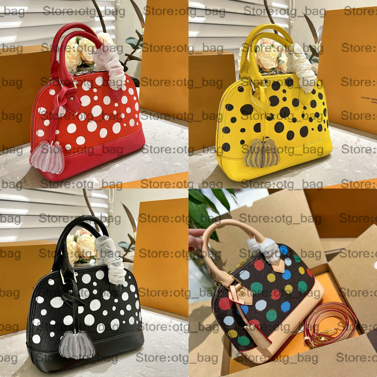 

23SS X Yayoi Kusama Alma BB Shell Bag M21699 M21698 M21700 EPI Women PAINTED DOTS Luxurys Monograms Designers Shoulder Bags Crossbody Handbag Purse With Lock and Keys