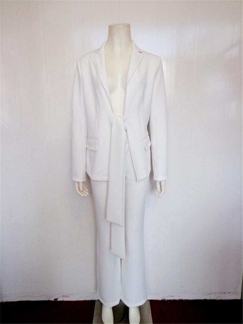 

Women' Suits & Blazers Collar Bow Tie Up Coat Long Pants Two Piece Sets Office Lady V-Neck Blazer And Wide Leg Suit, Black