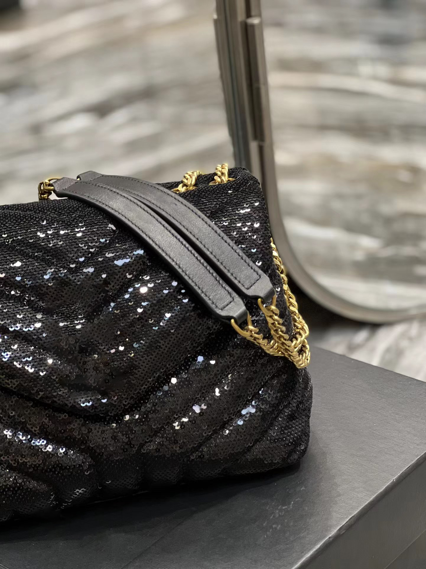 Shopping bag black beaded craft Italian original calfskin capacity oversized shoulder bag flap wallet chain 5A quality