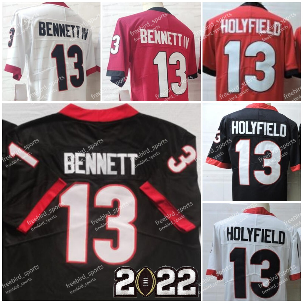 

NCAA 13 Elijah Holyfield Football Jersey 13 Stetson Bennett IV College Red White Mens Stitched Jerseys, 13 holyfield red