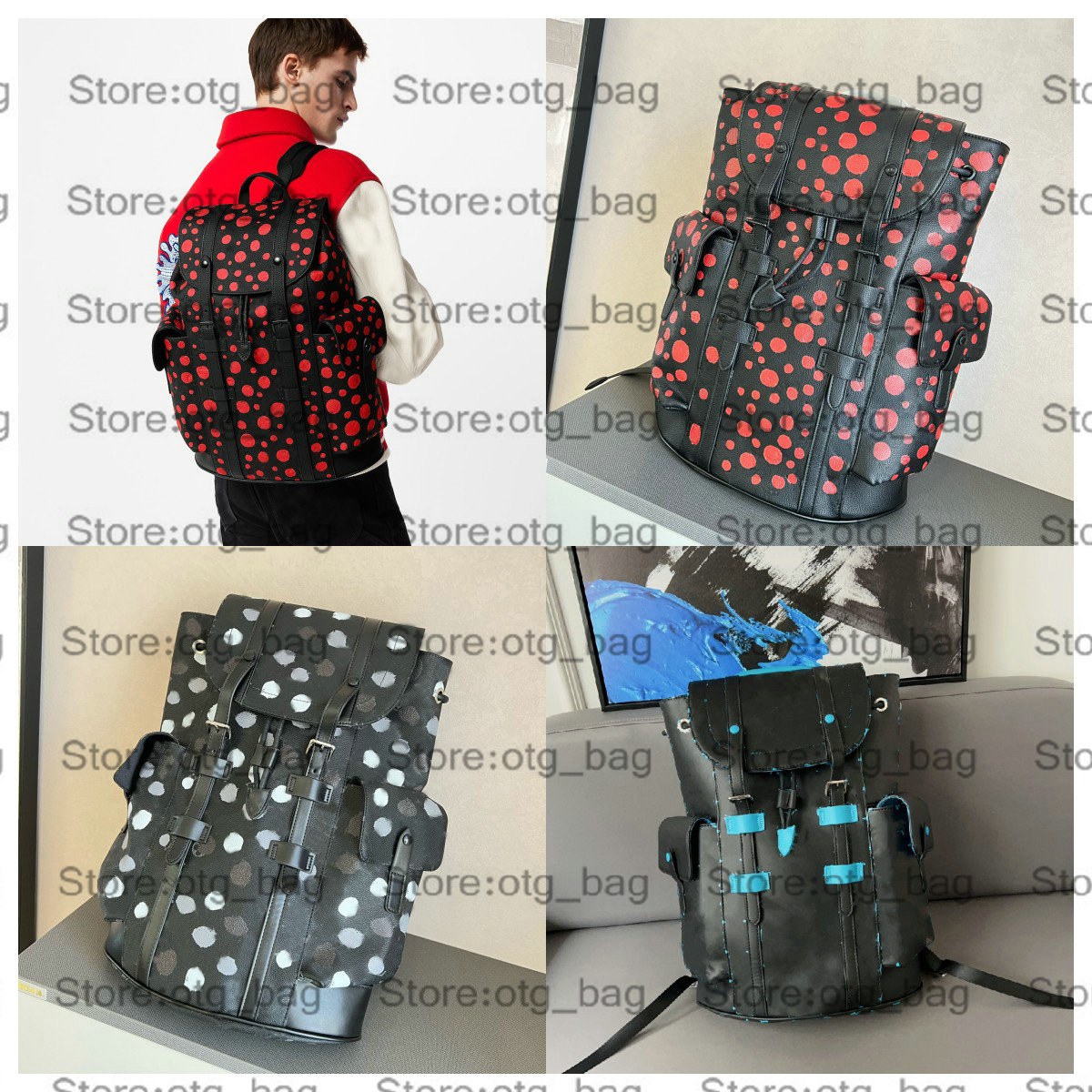

Christopher Mens Designer Backpack X Yayoi Kusama Large Capacity Handbags Infinity Dots Travel Bag Canvas Leather Totes Camping Bag M21373 M21978 M46401 M46403
