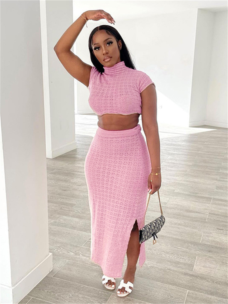

Two Piece Dress Fall Outfits Sexy Streetwear Y2K 2 Set Skirt Short Sleeve Crop Top Maxi Skirts silver Blue 2023 230208, Cyan