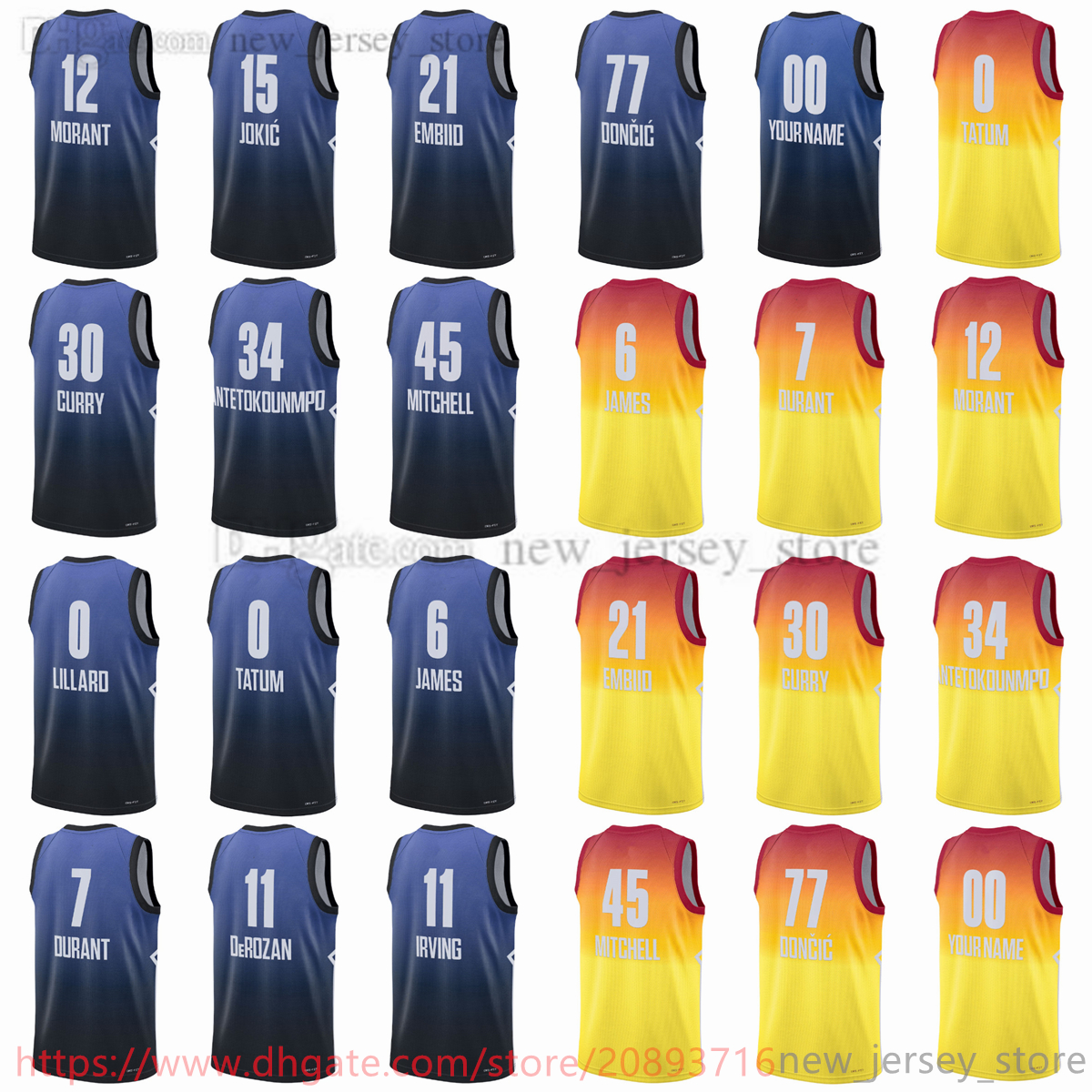 

Custom 2023 All-Star Printed Basketball Jerseys 6 James 34 Antetokounmpo 11 Irving 30 Curry 0 Tatum 77 Doncic 12 Morant 45 Mitchell 1 Harden 11 DeRozan 21 Embiid 1 Ball, Printed shorts