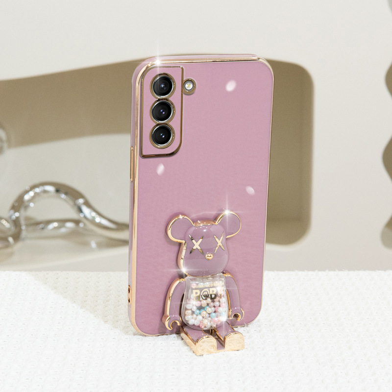 

YEZHOU Bear Phone Case for Samsung S21 S22 S23 ultra Phone Case Electroplated All-Inclusive Galaxy note10 20 plus Cartoon Candy Bear Folding Bracket A53(5G) phone cover, Blue