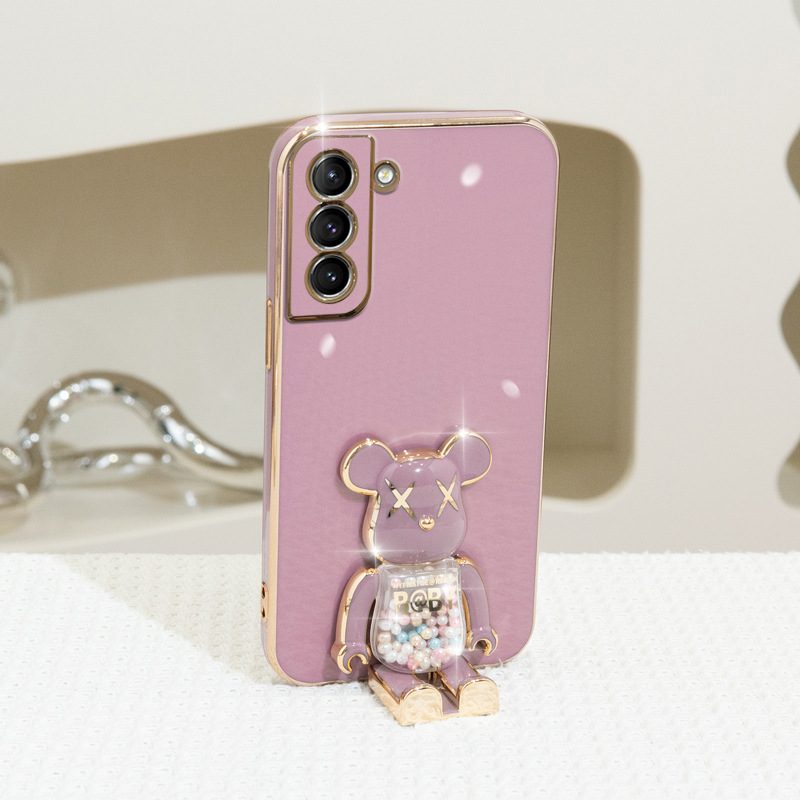 

YEZHOU Bear Phone Case for Samsung S21 S22 S23 ultra Phone Case Electroplated All-Inclusive Galaxy note10 20 plus Cartoon Candy Bear Folding Bracket A53(5G) phone cover, Black