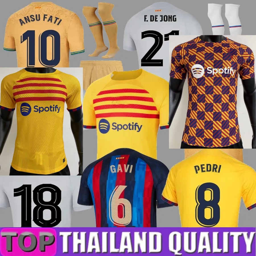 

4TH PEDRI Soccer Jerseys LEWANDOWSKI GAVI Kit ANSU FATI BARCELONAS FERRAN RAPHINHA 22 23 F. DE JONG DEST DEMBELE camiseta de futbol Football Shirt Men Kids Kits S-2XL, 22 23 away aldult ucl
