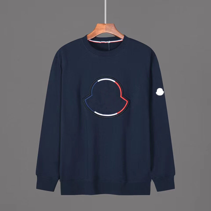 

Sweatshirt, round-neck pullover, versatile embroidered logo, spring and autumn style, composite velvet, fashionable casual couple dress or Valentine's Day gift, Navy blue