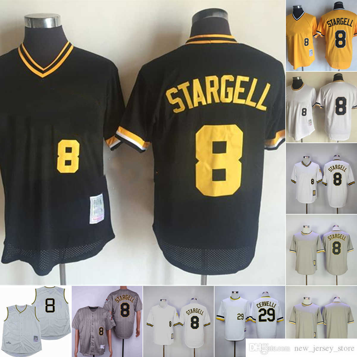 

Movie Mitchell and Ness Baseball 8 Willie Stargell Jerseys Vintage Stitched 29 Francisco Cervelli 1990-1997 White Grey yellow black Pullover, Mitchellness (with team name)