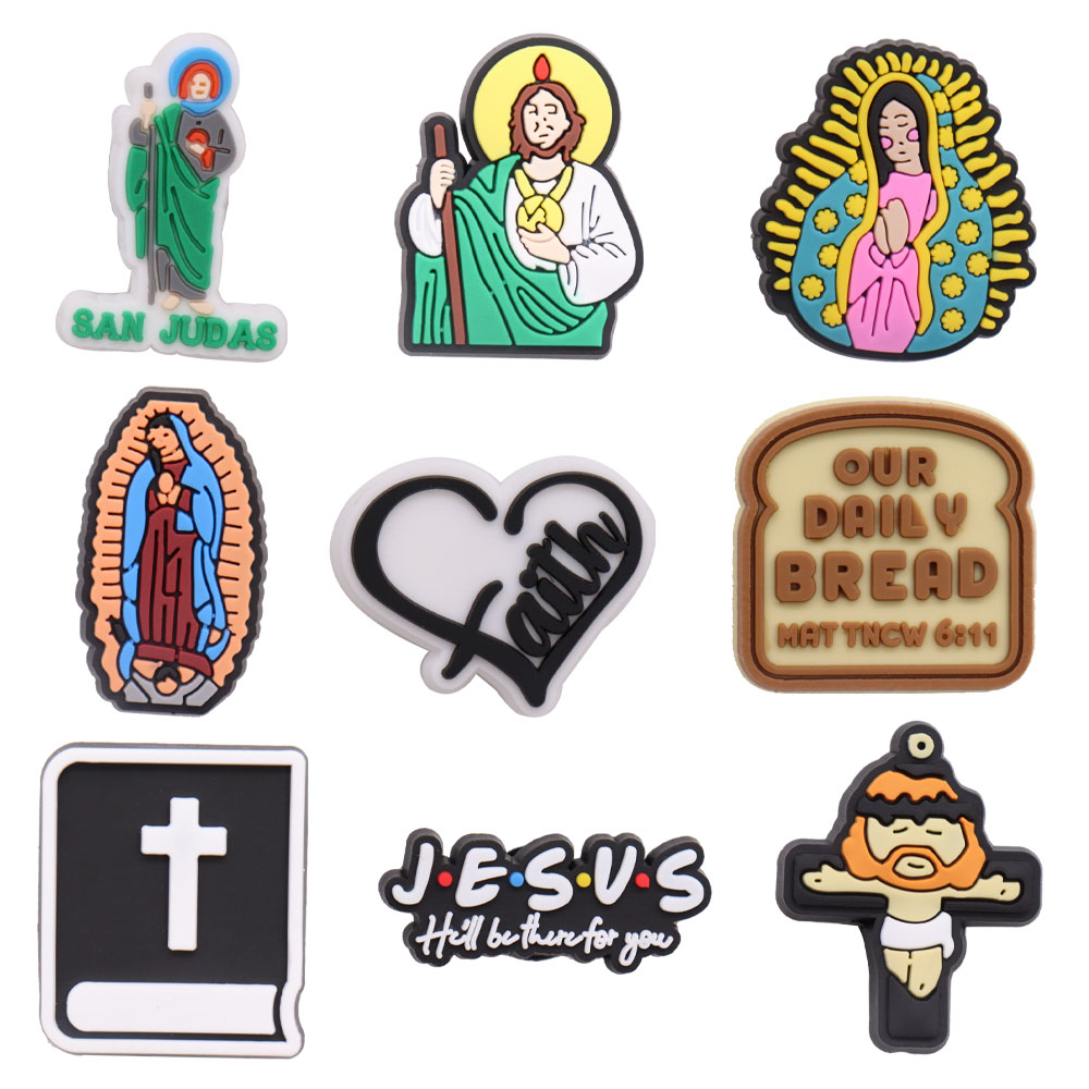 

wholesale 100pcs San Judas Jesus Religion Shoes Accessories Adult Garden Shoe Buckle Decorations Diy Croc Charms Jibz Kids Presents