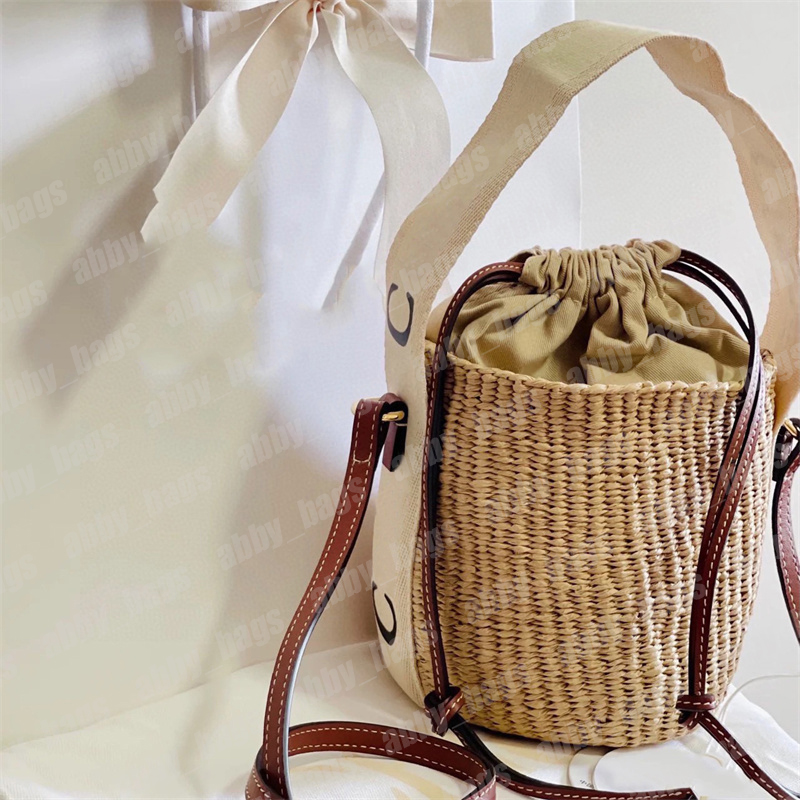 

Luxury Bucket Bags Women Drawstring Woody C Tote Designer Crossbody Straw Shoulder Bag Summer Basket Bag Handbag Cylinder Purse, C1