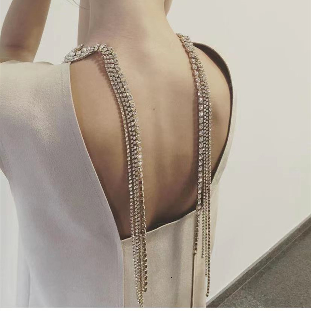 Beaded Necklaces Long Tassel Back Chain Necklace Body Jewelry for Women Sexy Crystal Irregular Open Large Choker Collar Necklace 230208