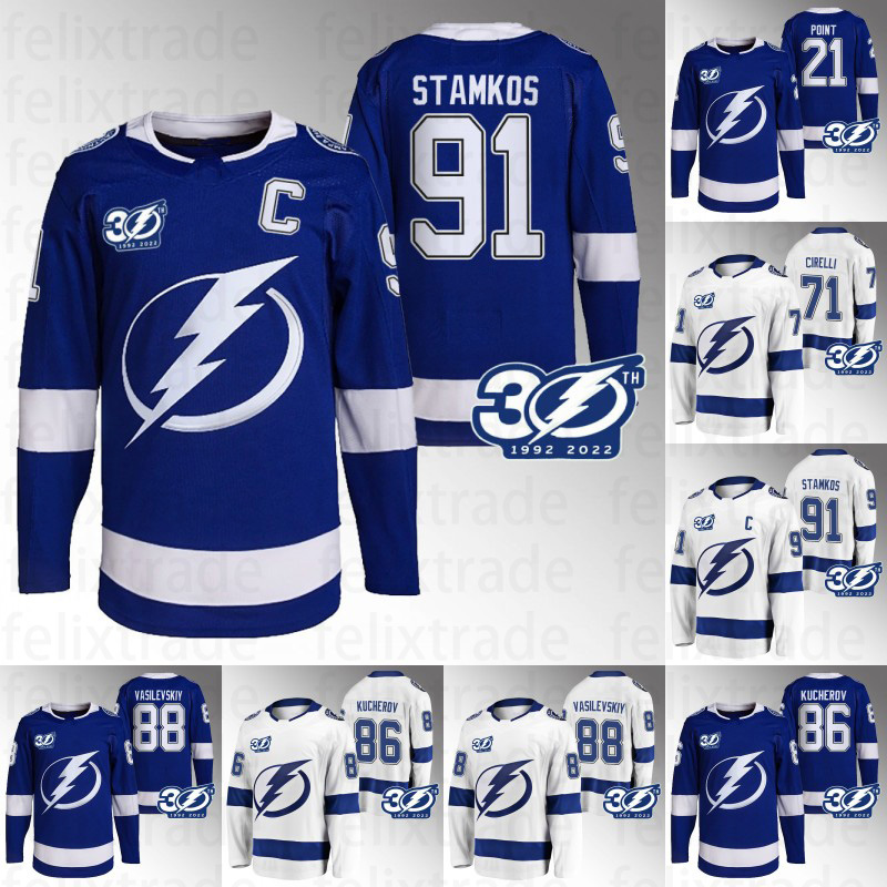 

30th Anniversary Jersey Lightning Brayden Point Steven Stamkos Andrei Vasilevskiy Nicholas Paul Victor Hedman Nikita Kucherov Anthony Cirelli Patrick Maroon, Men s-xxxl white