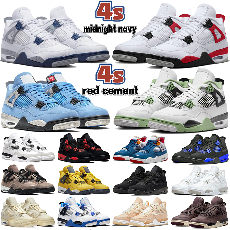 

New Jumpman 4 4s retro basketball shoes Military Black midnight navy red cement thunder seafoam university blue black cat Taupe Haze messy room men women sneakers, 18 metallic purple