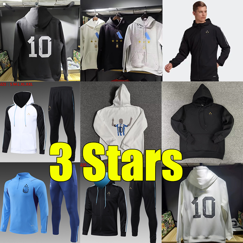 

3 Stars 22/23 Argentina Hoodies soccer set tracksuits 2022 champion Windbreaker Jacket Survetement DYBALA MARTINEZ Maradona de paul DI MARIA Jogging men kids kit, Agenting 22-23 hoodies black