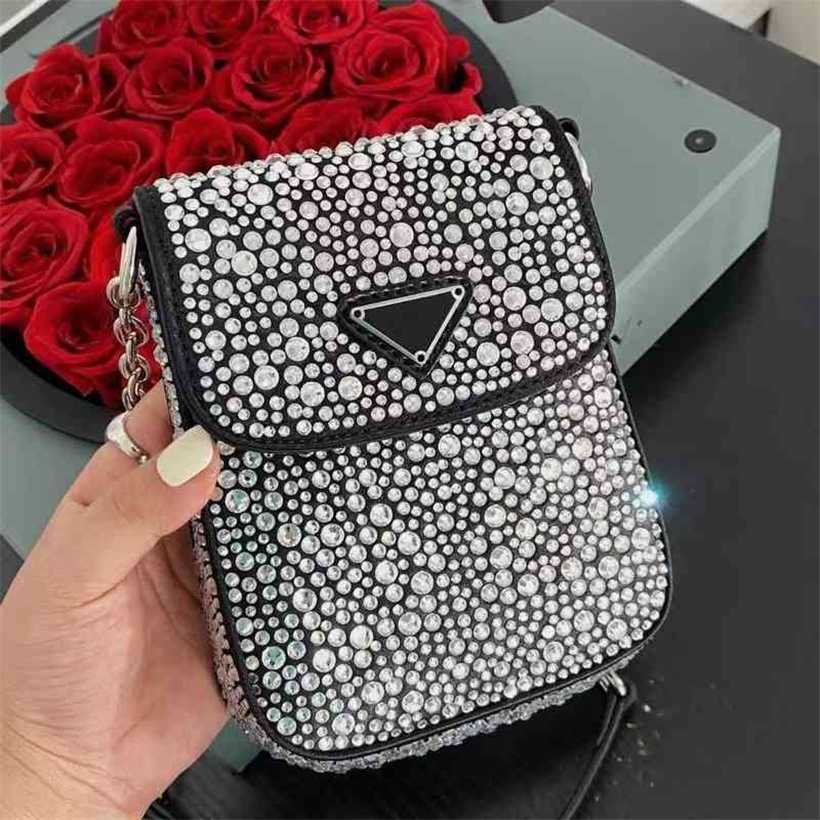 

20 off handbag high quality 2023 new bag premium womens triangle chain small square rhinestone mobile phone diamond studded shoulder messenger, Picture color