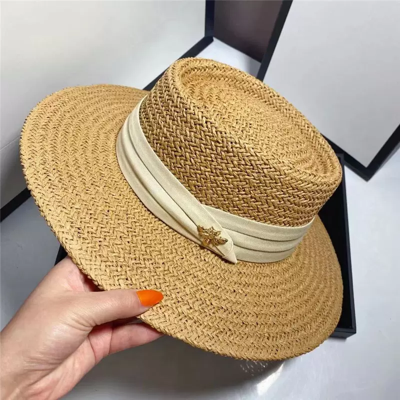 

Summer Women Wide Brim Hats with Bee England Style Sun Protection Straw Hat Outdoor Vintage UV Caps, As pic