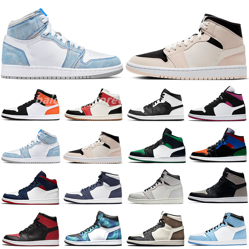 

New Jumpman 1 1s High Basketball Shoes Pine Green Black Court Purple Royal Bred Toe NC Obsidian UNC game Sneakers trainers 36-47 b8, Color 30