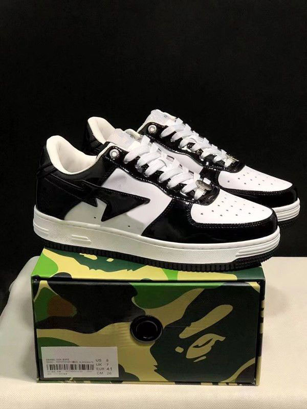 

2023 Bapestas Baped Designer Casual Shoes Platform Sneakers Bapesta Sk8 Sta Patent Leather Green Black White Plate-forme for Men Women Trainers Jogging, Color#6