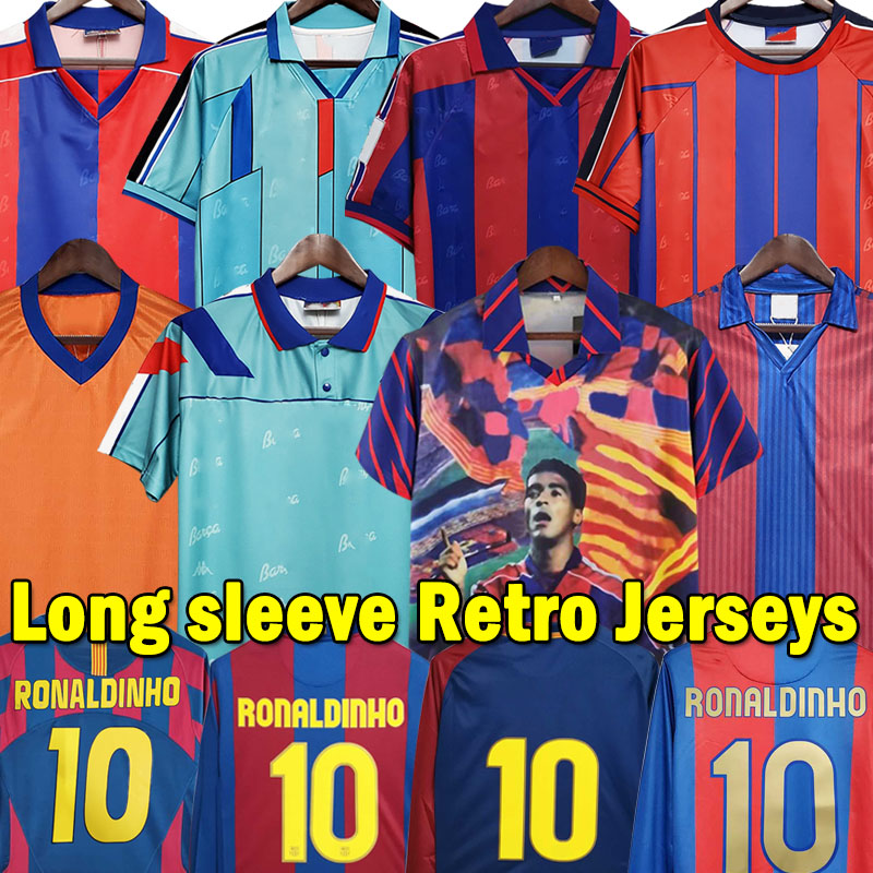 

RONALDINHO Barca Retro soccer jerseys 90 91 92 93 94 95 96 97 98 99 Long sleeve Barcelonas Uniforms XAVI RIVALDO Iniesta finals maillot de foot 1982 1984 HENRY Shirt, Basailuona 1996-97 away